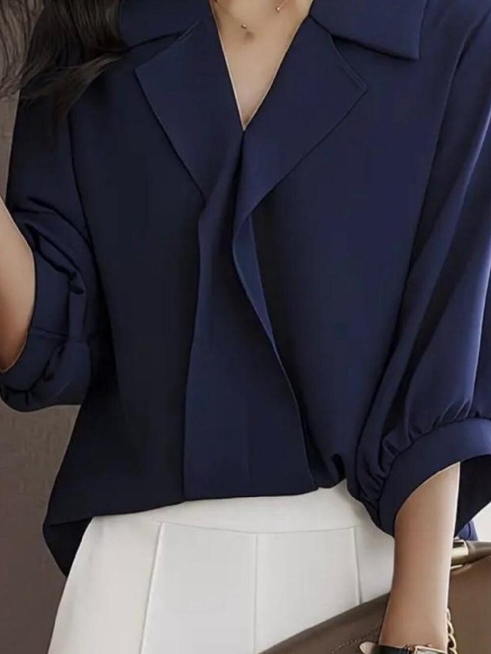 Navy Blue V-Neck Blouse